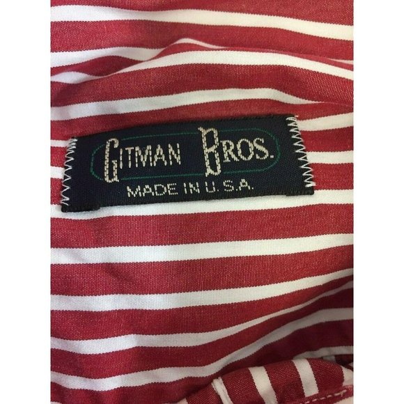 GITMAN BROS Mens Casual Oxford Button Shirt XL L/S Red White Vertical Stripes - Picture 6 of 11